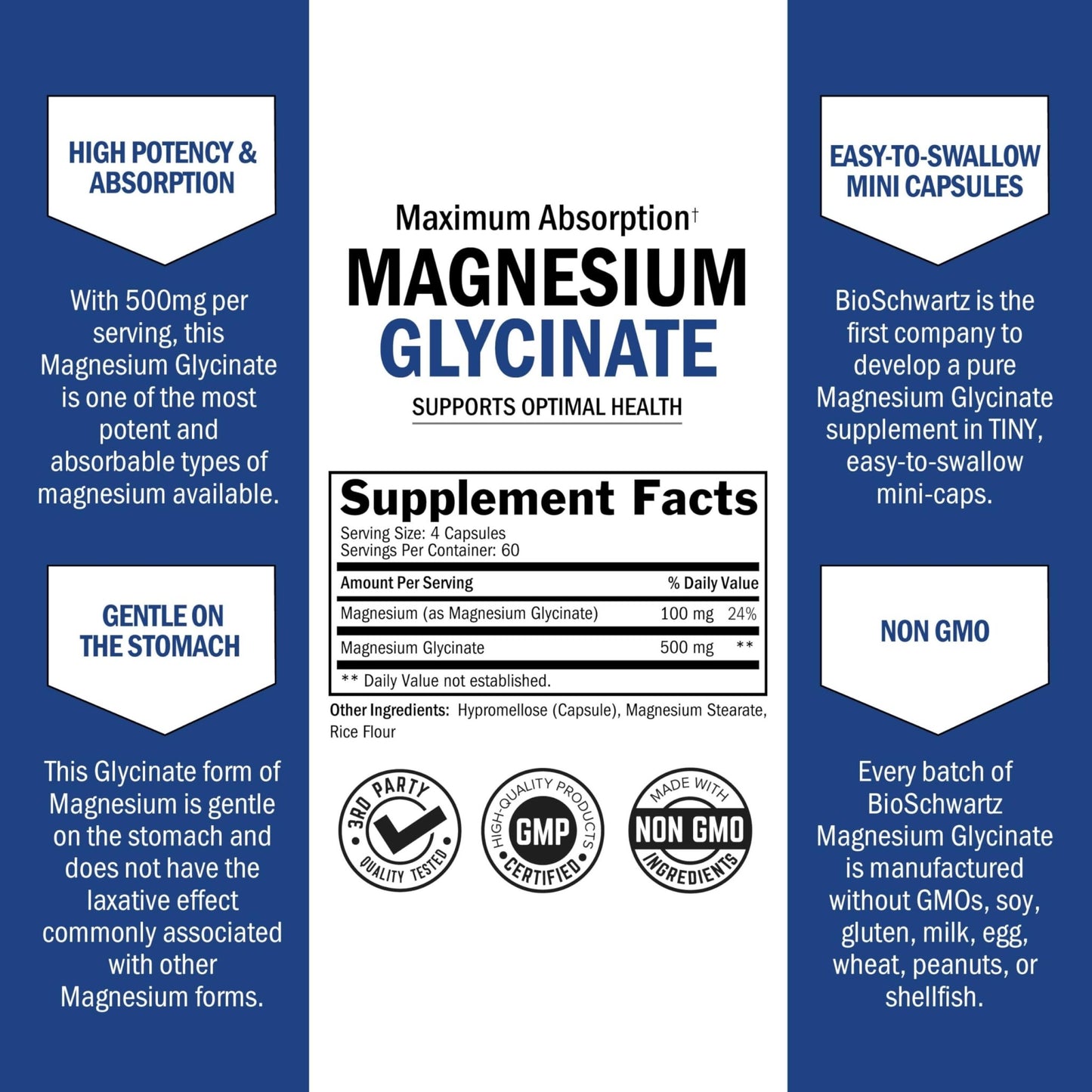 BioSchwartz Magnesium Glycinate 500mg Capsules (240 Mini Caps) Maximum Absorption Magnesium Supplement for Healthy Nerves Muscles Heart Mood and Sleep Support (Vegan, Gluten-Free, Non-GMO) - dailyvitalstore