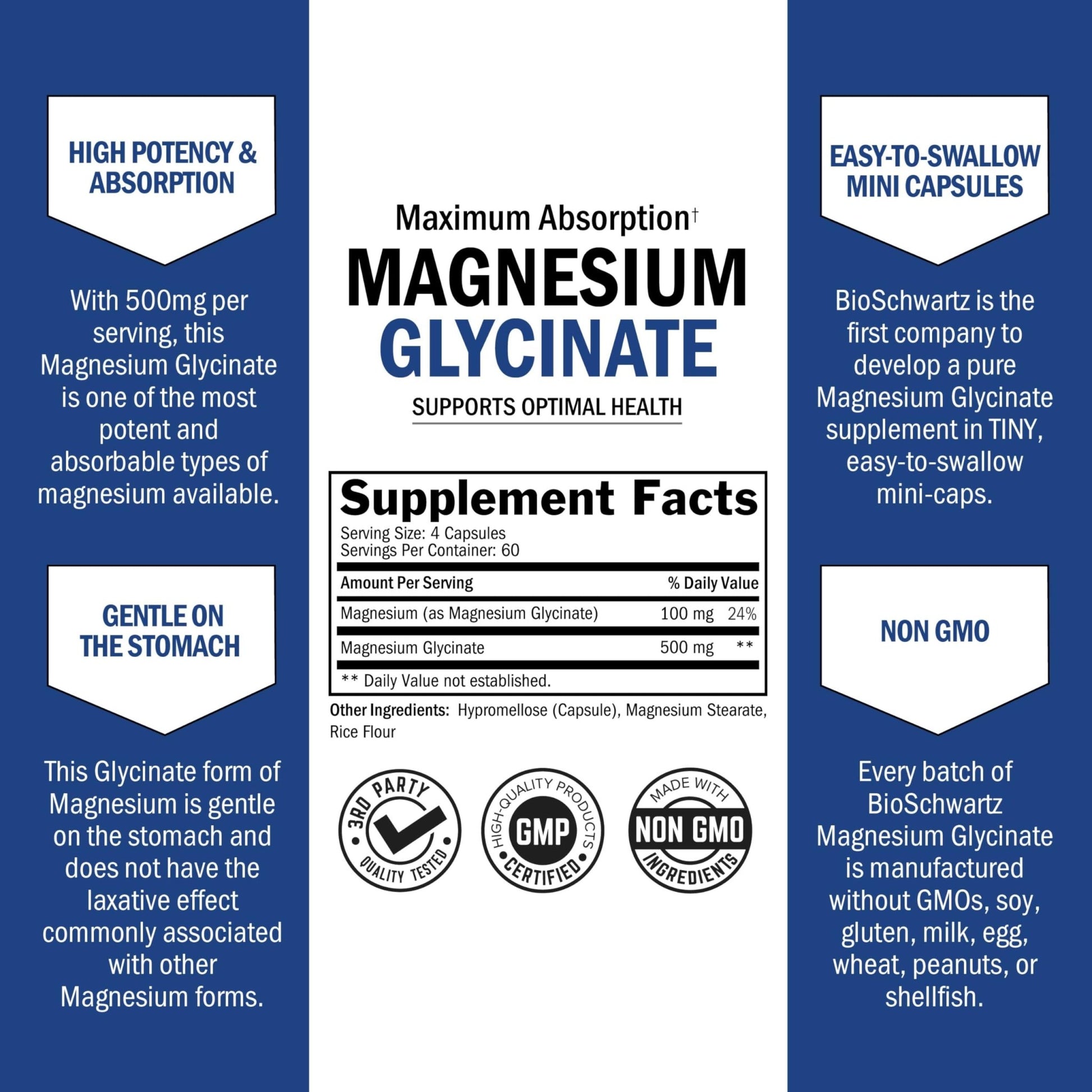 BioSchwartz Magnesium Glycinate 500mg Capsules (240 Mini Caps) Maximum Absorption Magnesium Supplement for Healthy Nerves Muscles Heart Mood and Sleep Support (Vegan, Gluten-Free, Non-GMO) - dailyvitalstore
