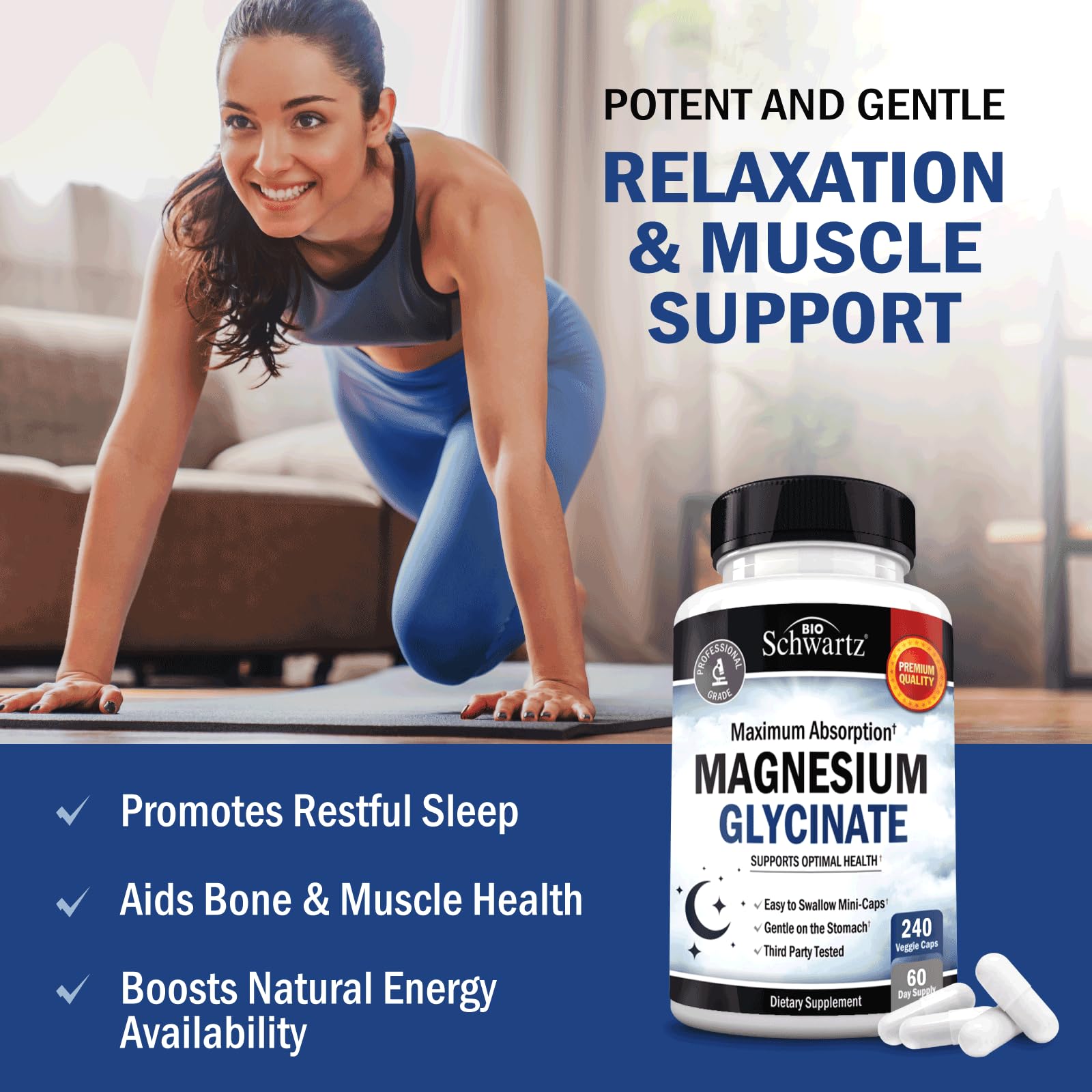 BioSchwartz Magnesium Glycinate 500mg Capsules (240 Mini Caps) Maximum Absorption Magnesium Supplement for Healthy Nerves Muscles Heart Mood and Sleep Support (Vegan, Gluten-Free, Non-GMO) - dailyvitalstore