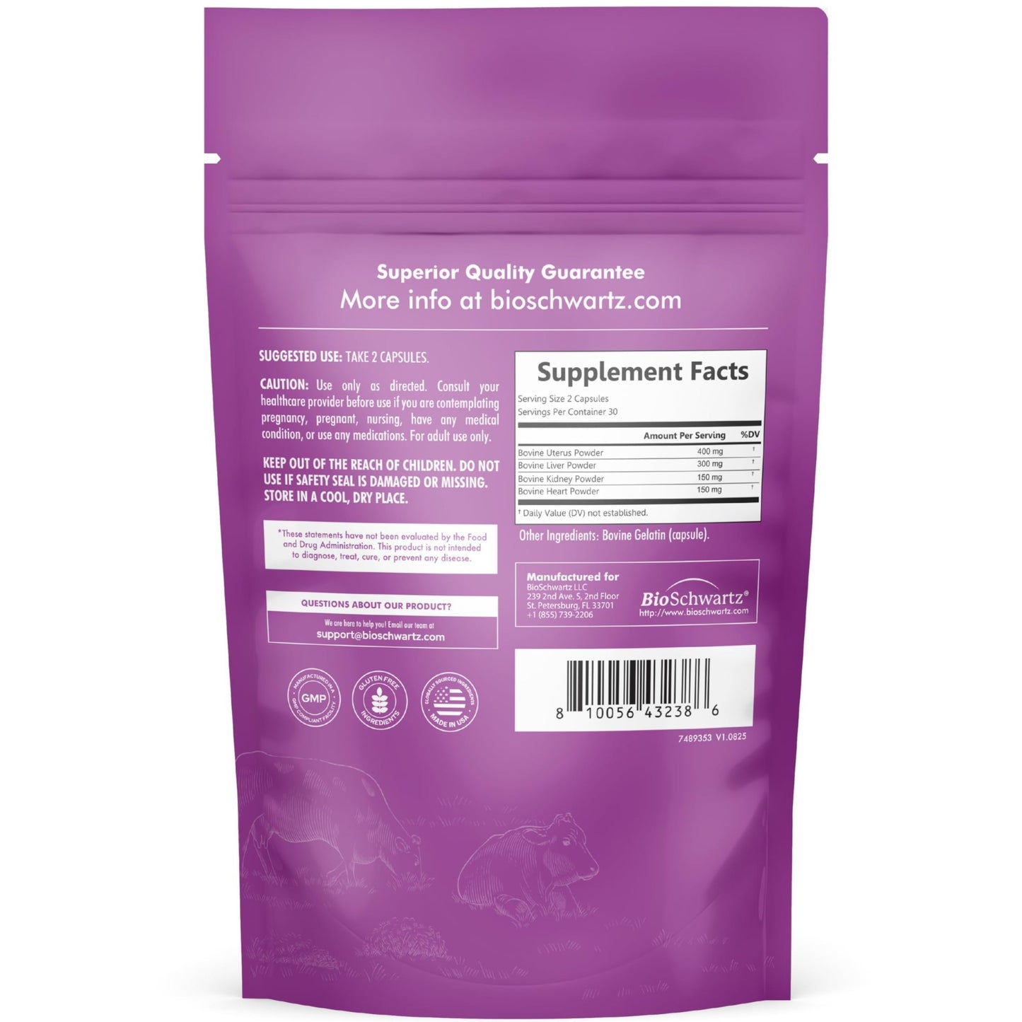 BioSchwartz Primal Beef Organ Supplement for Women - 60 Capsules - Grass-Fed & Pasture-Raised - Supports Healthy Hair Skin and Nails, Hormone Balance - with Bovine Liver, Kidney, Heart, Uterus Powder - dailyvitalstore