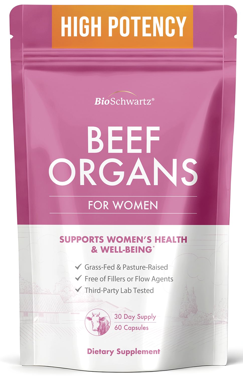 BioSchwartz Primal Beef Organ Supplement for Women - 60 Capsules - Grass-Fed & Pasture-Raised - Supports Healthy Hair Skin and Nails, Hormone Balance - with Bovine Liver, Kidney, Heart, Uterus Powder - dailyvitalstore