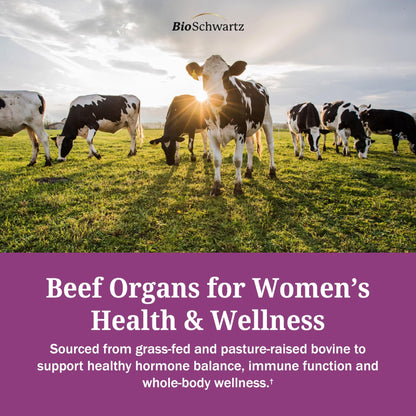 BioSchwartz Primal Beef Organ Supplement for Women - 60 Capsules - Grass-Fed & Pasture-Raised - Supports Healthy Hair Skin and Nails, Hormone Balance - with Bovine Liver, Kidney, Heart, Uterus Powder - dailyvitalstore