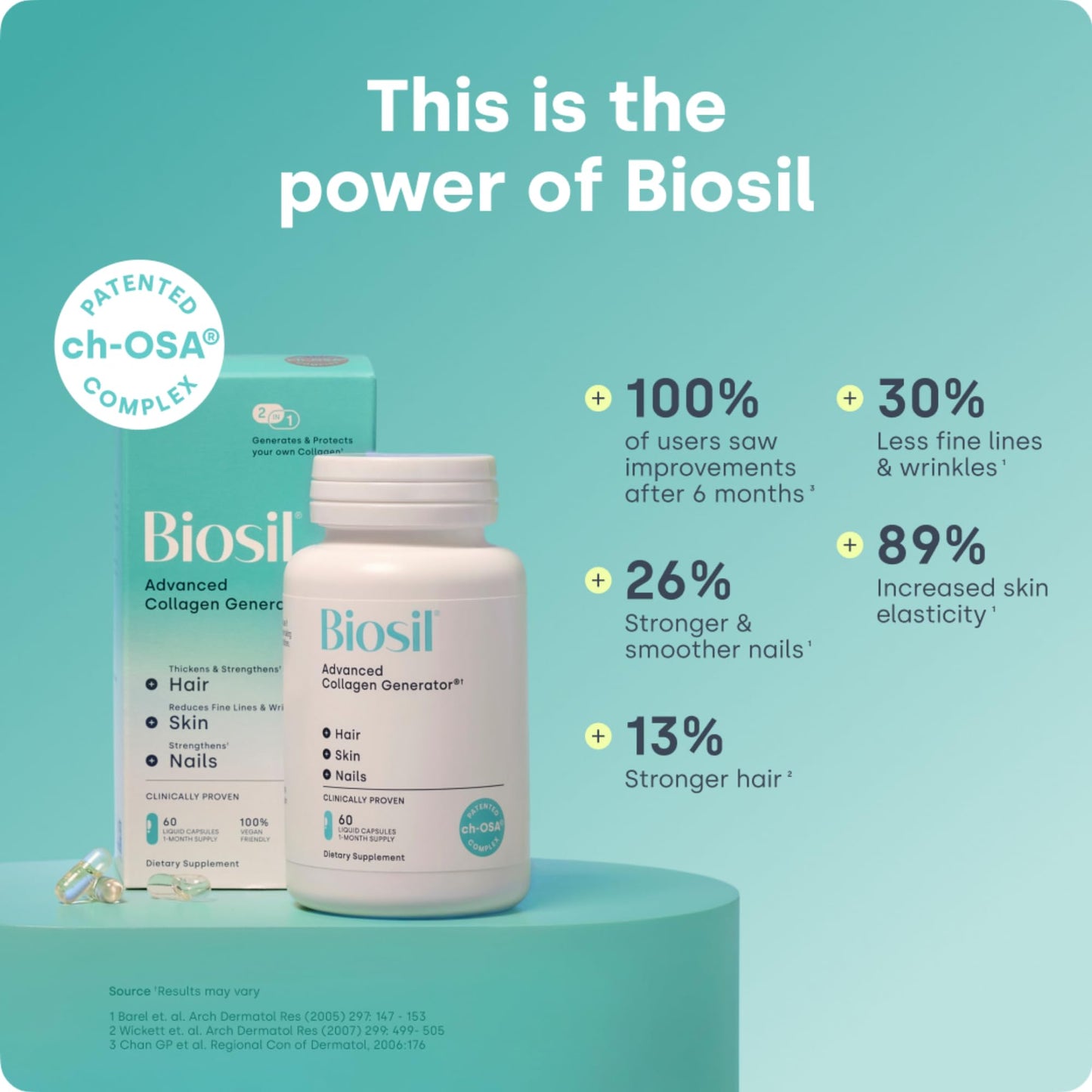 Biosil Collagen Booster Supplement - 180 Vegan Capsules - Patented ch-OSA Activator for Skin, Hair, Nails & Joints - Supports Natural Production - 90-Day Supply - dailyvitalstore