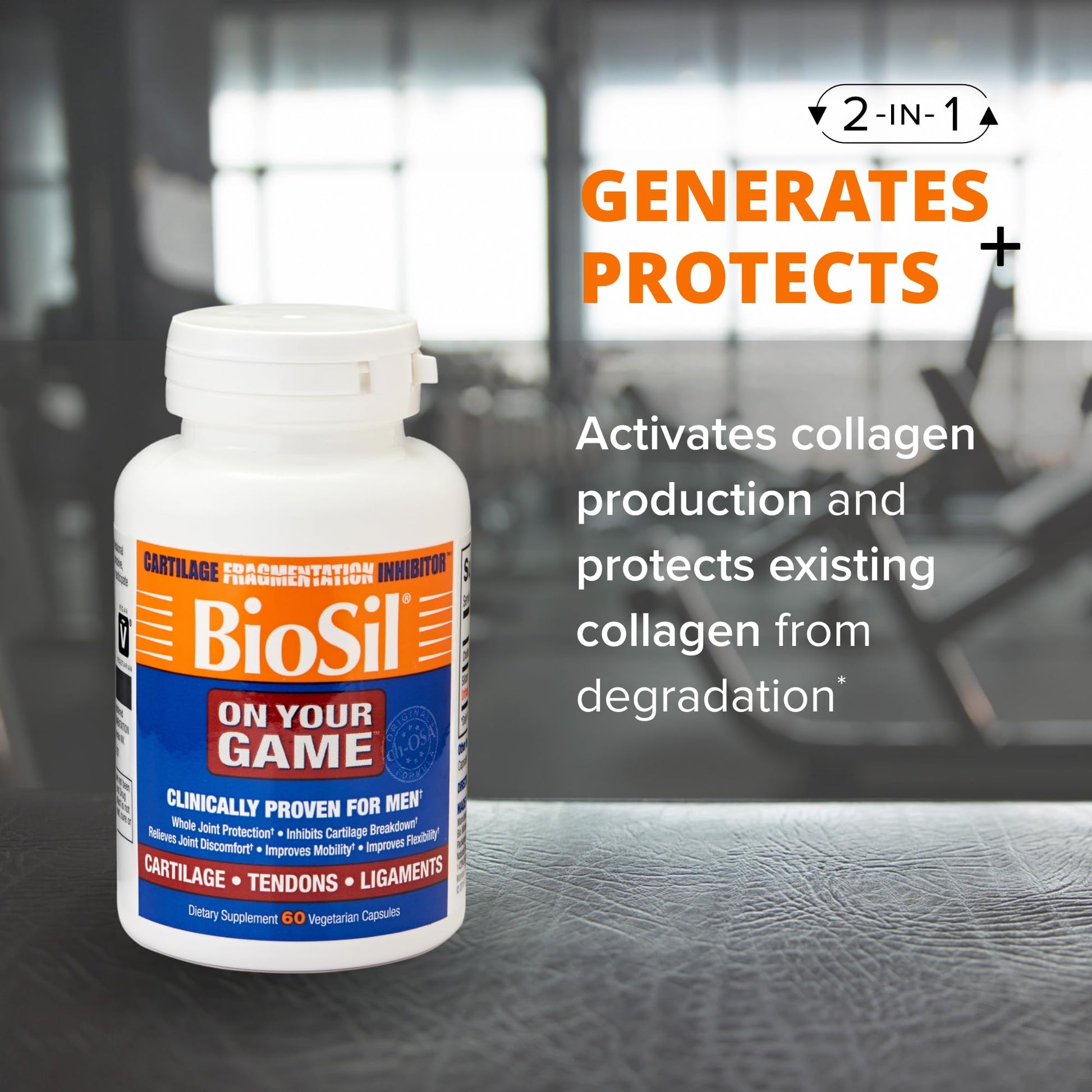 Biosil On Your Game - 60 Veggie Capsules, Pack of 2 - with Patented ch-OSA Complex - Increase Collagen Production for Joint Pain Relief, Flexibility & Range of Motion - GMO Free - 60-Day Supply - dailyvitalstore