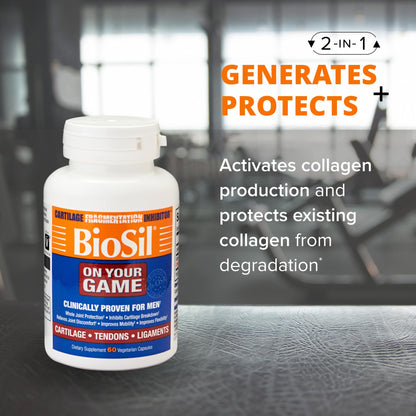 Biosil On Your Game - 60 Veggie Capsules, Pack of 2 - with Patented ch-OSA Complex - Increase Collagen Production for Joint Pain Relief, Flexibility & Range of Motion - GMO Free - 60-Day Supply - dailyvitalstore