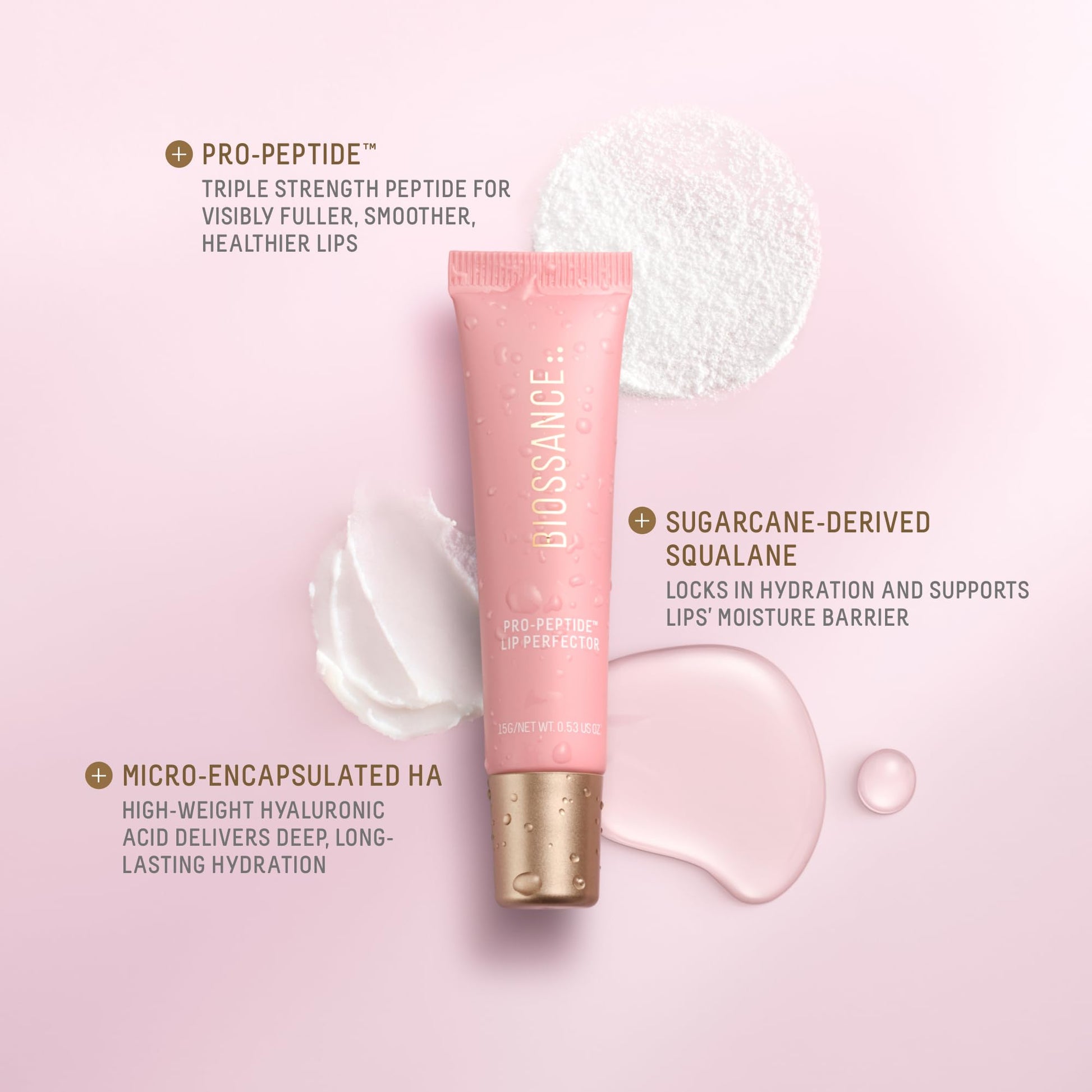 Biossance Pro-Peptide Lip Perfector – Triple-Treat Vegan Lip Balm – Deeply Hydrating with Pro-Peptides & Hyaluronic Acid – Enhances Natural Lip Color – Silky, Glossy Finish in Blush Quartz, Pink - dailyvitalstore