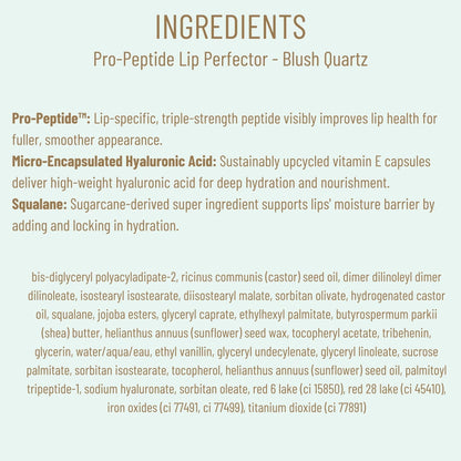 Biossance Pro-Peptide Lip Perfector – Triple-Treat Vegan Lip Balm – Deeply Hydrating with Pro-Peptides & Hyaluronic Acid – Enhances Natural Lip Color – Silky, Glossy Finish in Blush Quartz, Pink - dailyvitalstore