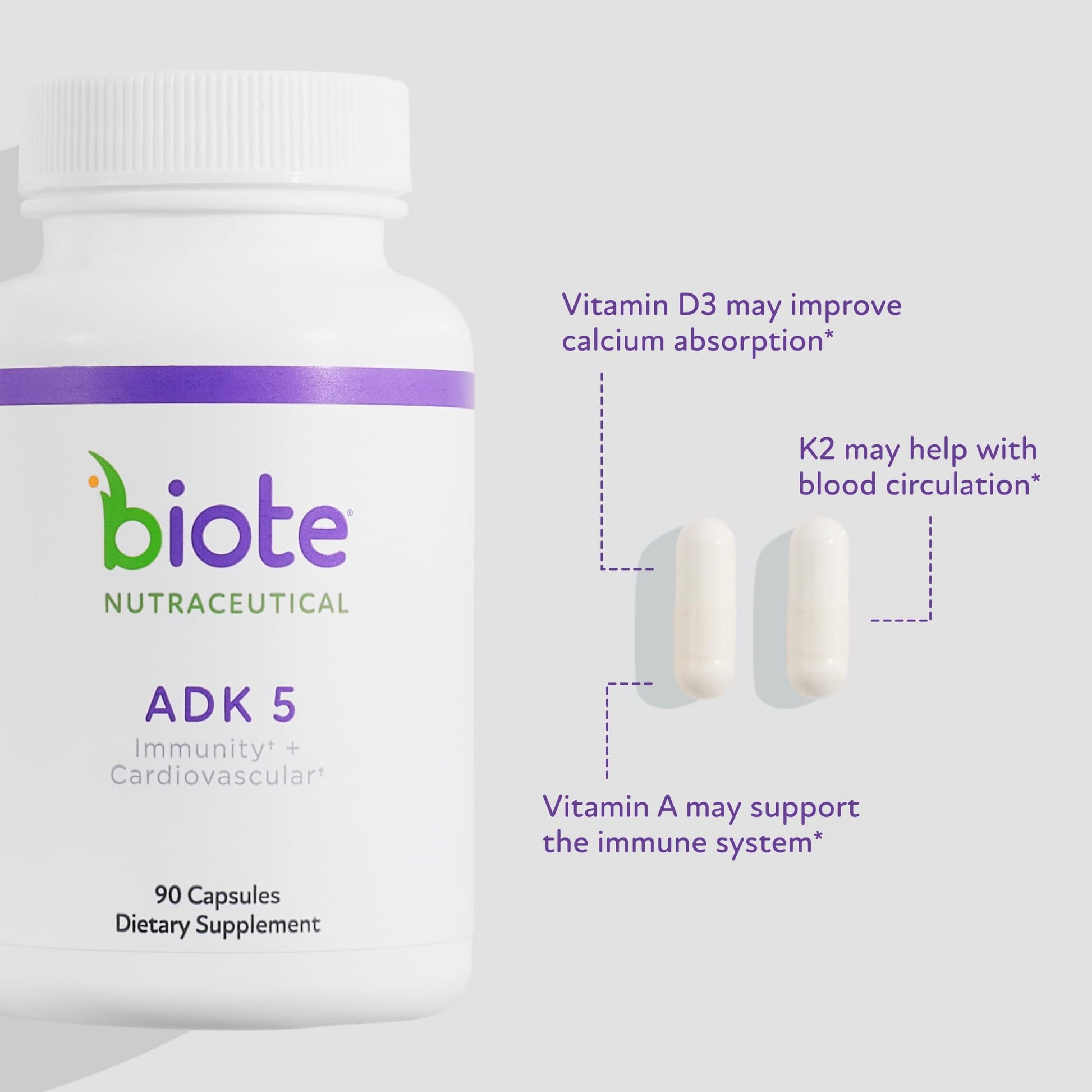 Biote Nutraceuticals - ADK 5 - Immunity + Cardiovascular (90 Capsules) - dailyvitalstore