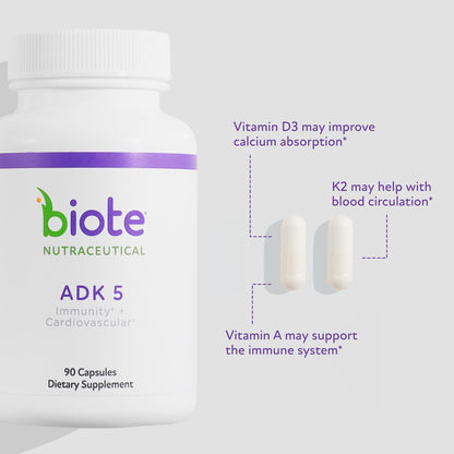 Biote Nutraceuticals - ADK 5 - Immunity + Cardiovascular (90 Capsules) - dailyvitalstore
