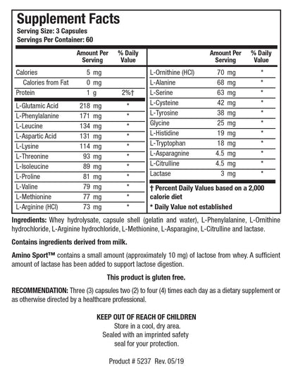 Biotics Research Amino Sport Broad Spectrum Amino Acids, Essential Amino Acids, BCAAs, Sports Recovery, Support Lean Muscle Mass 180 Capsules - dailyvitalstore