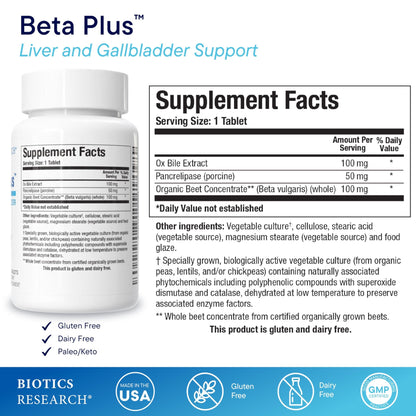 Biotics Research Beta-Plus™ Nutritional Ox Bile Salts Digestive Enzymes Supplement for Bile Production for No Gallbladder-Supports Overall Liver Function, - dailyvitalstore