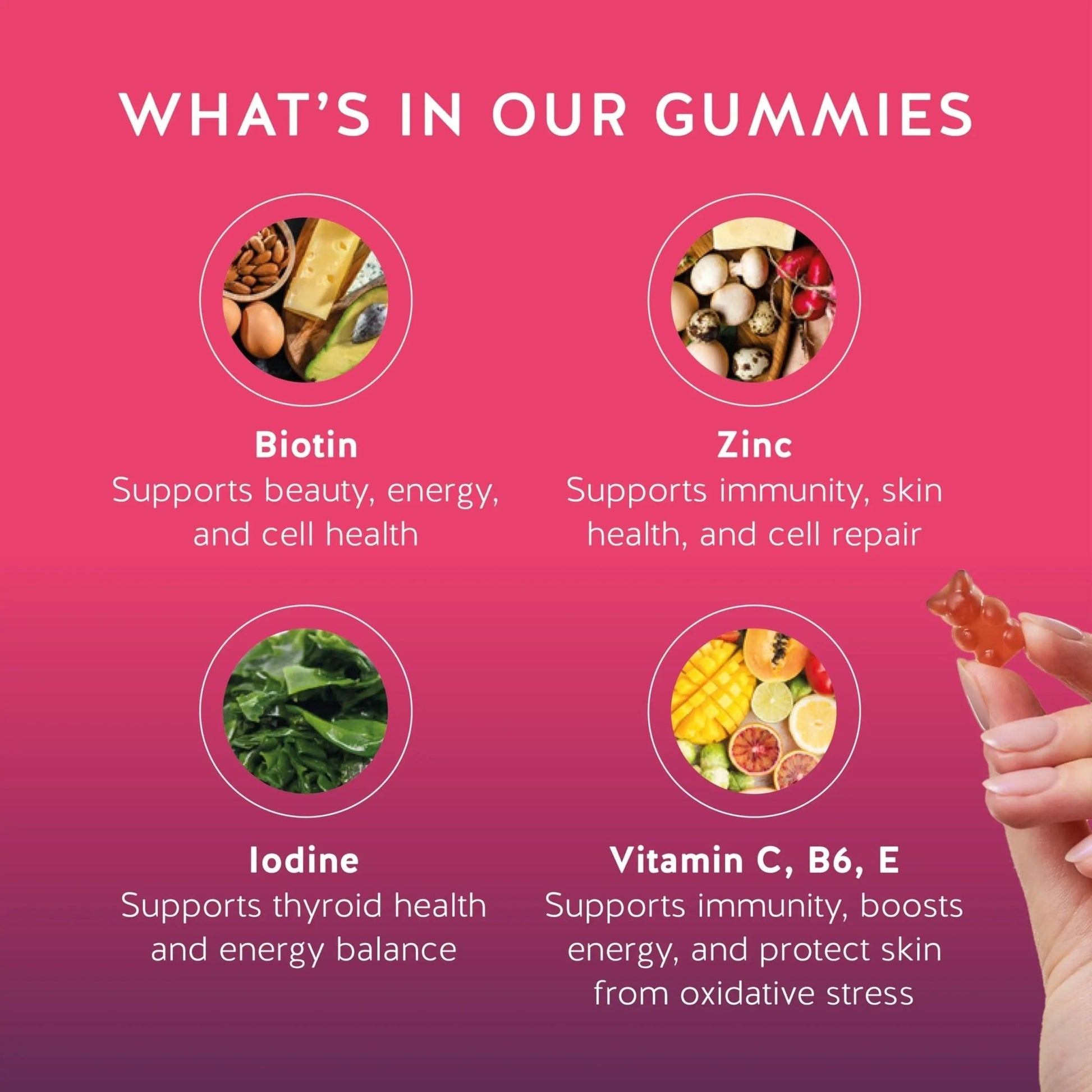 Biotin Gummies for Hair, Skin & Nails. 5,000 mcg High Potency Vegan Vitamins for Faster Hair Growth, Stronger Nails & Healthy Skin. with Vitamins C & E, 90 Gummies - dailyvitalstore