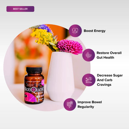 BiotiQuest Sugar Shift Probiotic | Helps Decrease Sugar & Carb Cravings and Supports Digestive Balance | 22 Billion CFU | Non-GMO, Gluten-Free, & Vegan | 60 Servings - dailyvitalstore
