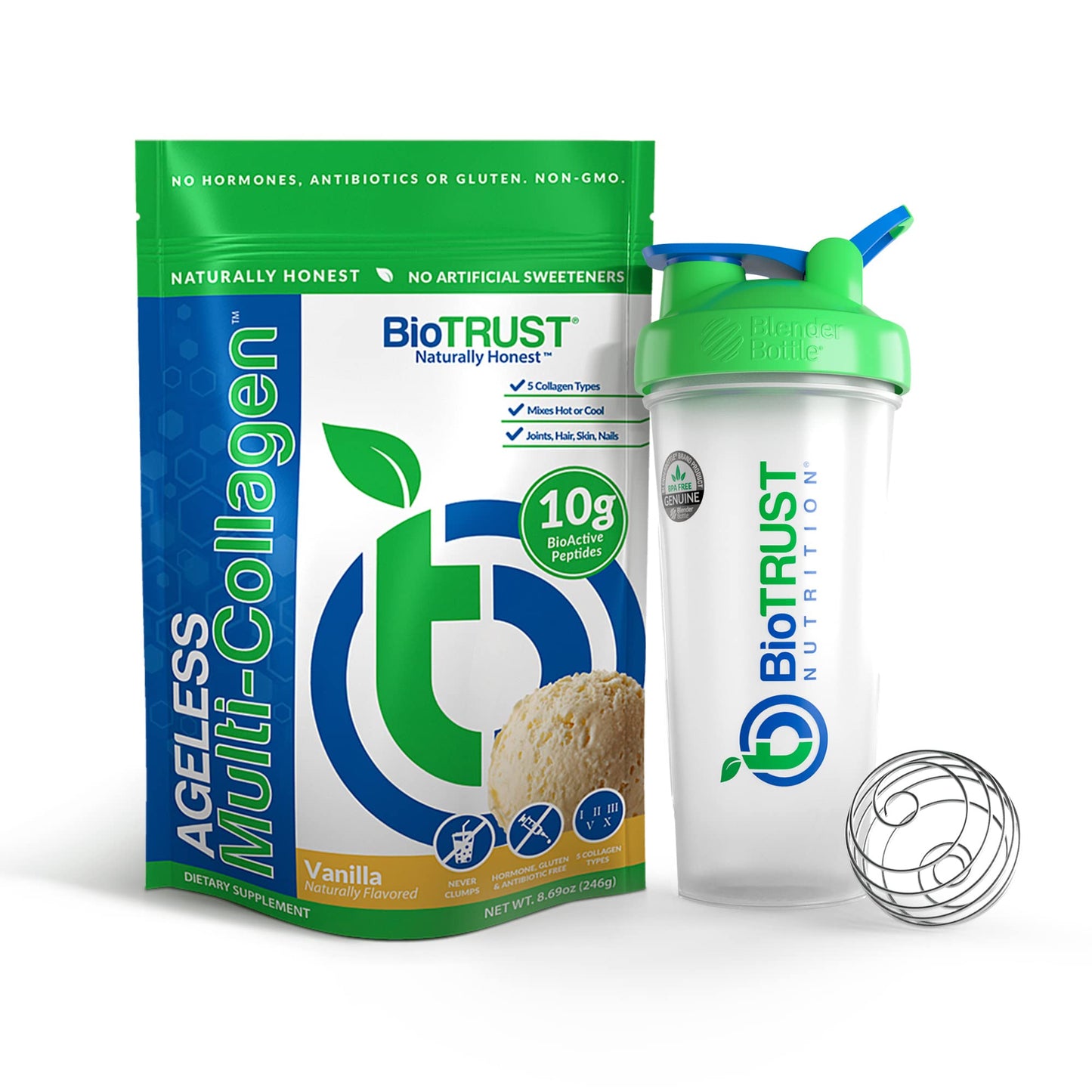 BioTrust Ageless Multi Collagen 5-in-1 Protein Powder (Vanilla) BlenderBottle Bundle - dailyvitalstore