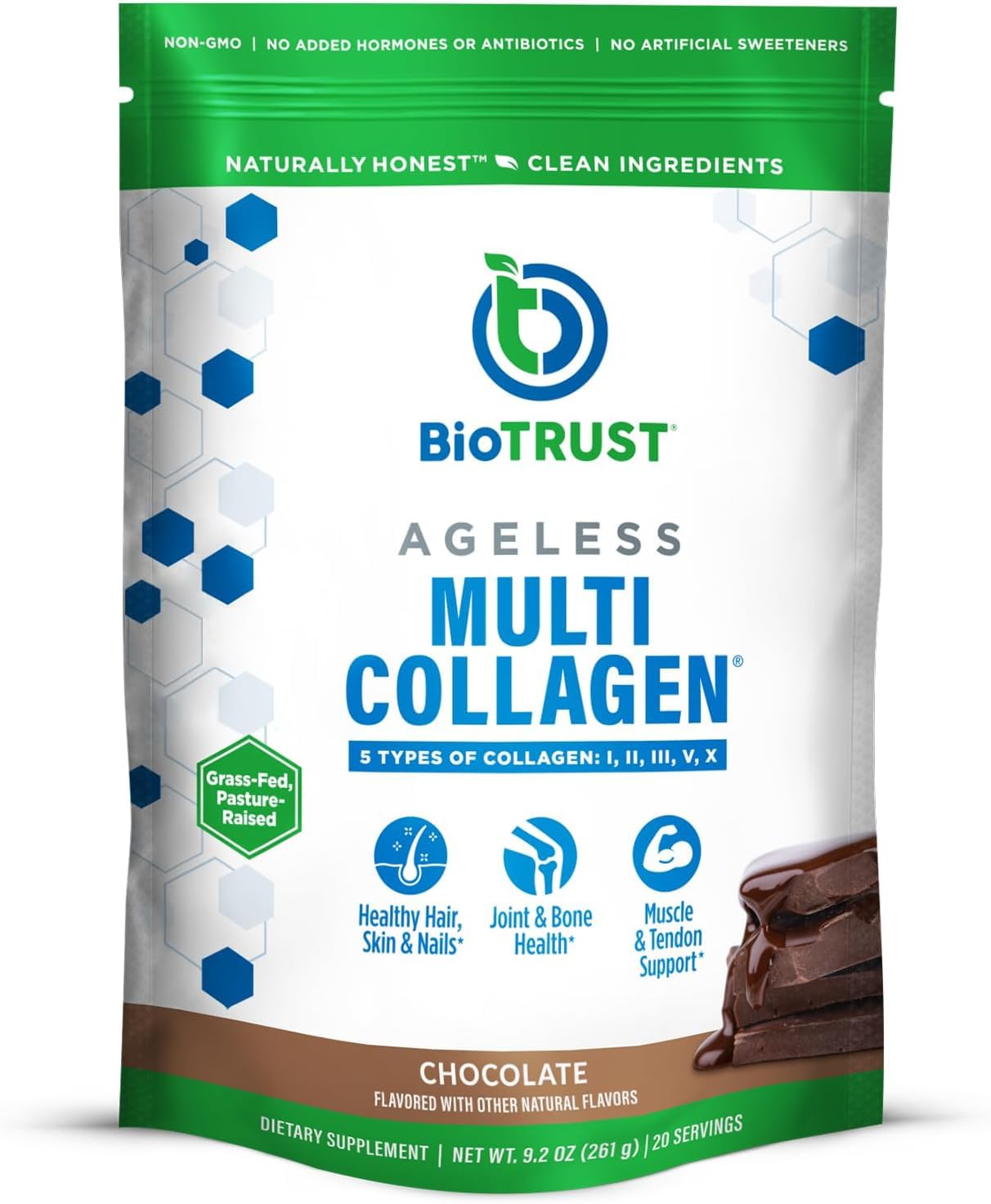 BioTrust Ageless Multi Collagen Peptides Powder – 5 Types (I, II, III, V, X) – Chocolate Collagen Powder for Women & Men – Hydrolyzed Protein – Grass Fed Beef, Fish, Chicken, Eggshell Membrane - dailyvitalstore