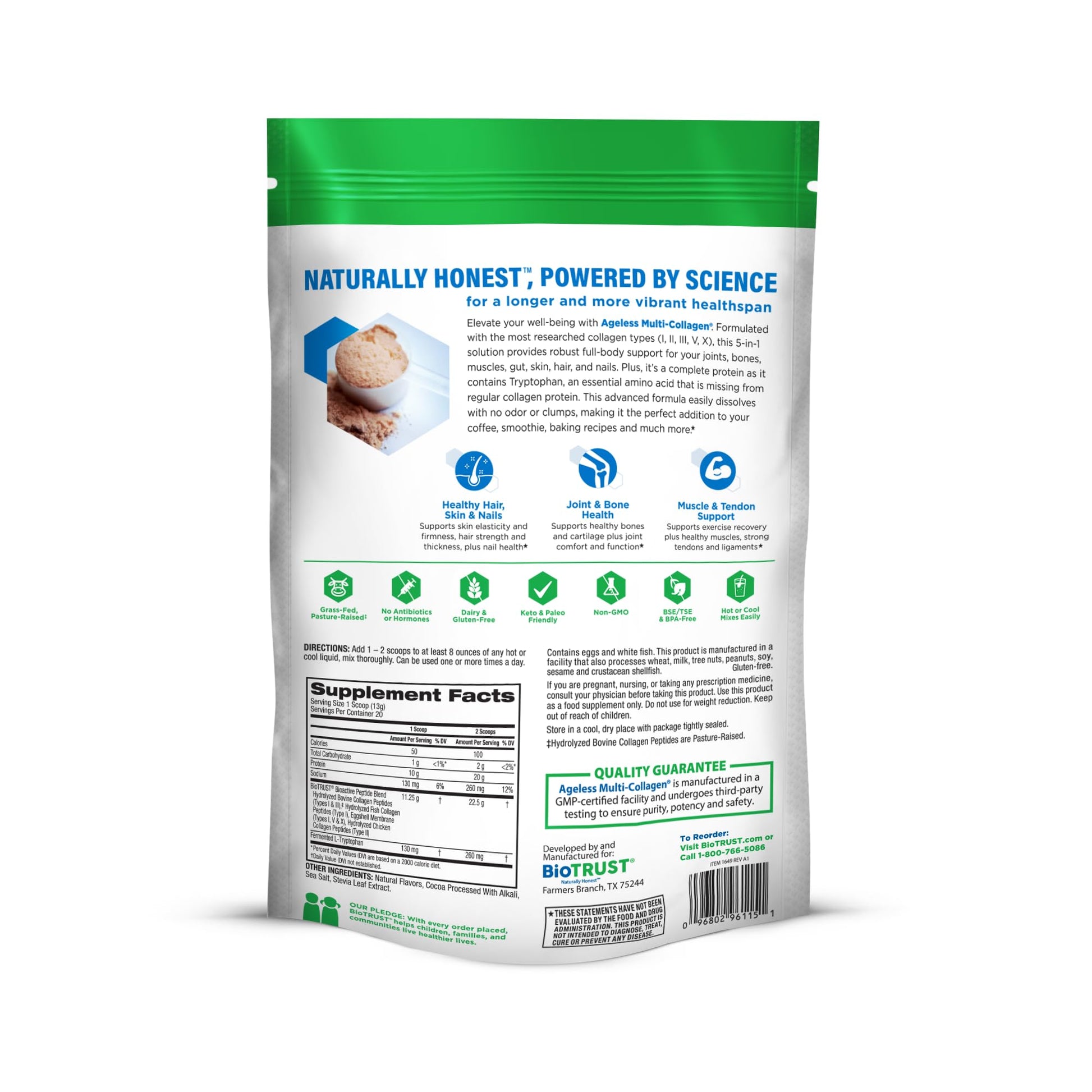 BioTrust Ageless Multi Collagen Peptides Powder – 5 Types (I, II, III, V, X) – Chocolate Collagen Powder for Women & Men – Hydrolyzed Protein – Grass Fed Beef, Fish, Chicken, Eggshell Membrane - dailyvitalstore