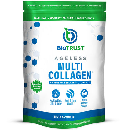 BioTrust Ageless Multi Collagen Peptides Powder - 5 Types (I, II, III, V, X) - Unflavored Collagen Powder for Women & Men - Hydrolyzed Protein - dailyvitalstore