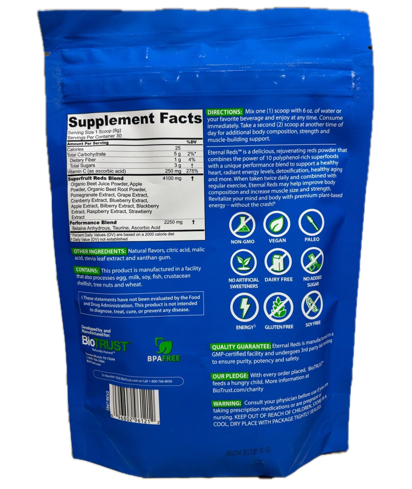BioTrust Eternal Reds, Red Superfoods Powder, Support for Heart Health and Circulation, Energy, Stamina, No Added Sugar or Caffeine, Naturally Flavored and Sweetened, Berry Flavor (30 Servings) - dailyvitalstore