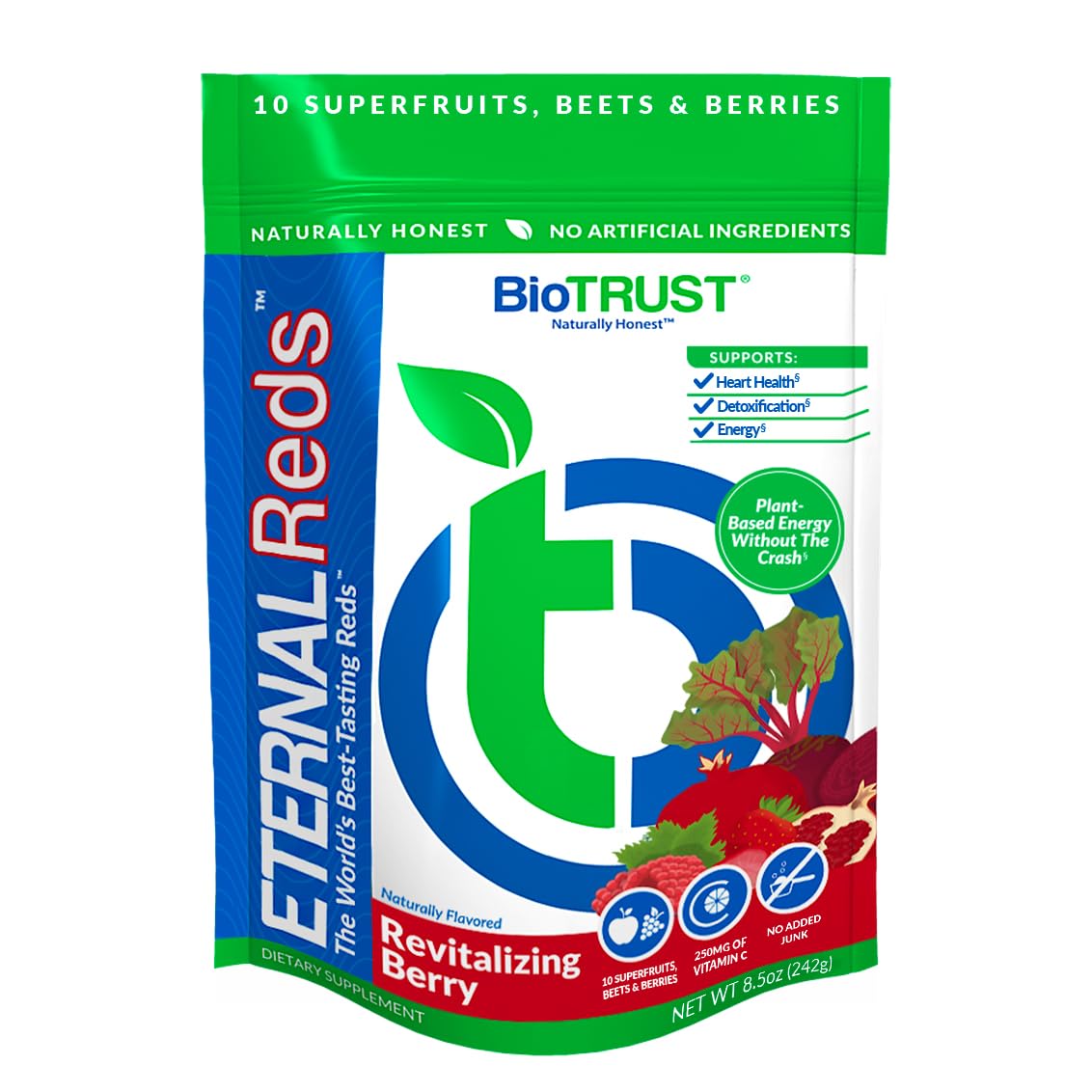 BioTrust Eternal Reds, Red Superfoods Powder, Support for Heart Health and Circulation, Energy, Stamina, No Added Sugar or Caffeine, Naturally Flavored and Sweetened, Berry Flavor (30 Servings) - dailyvitalstore