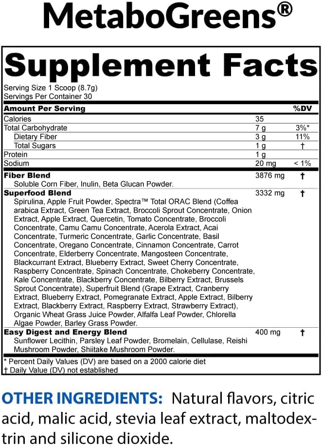 BioTrust Metabo Greens Superfood Powder - Super Greens Powder, Fruit & Veggie Blend with Clinically Studied Spectra - Non GMO, Soy Free, Gluten Free, Dairy Free, Energizing Berry Flavor (30 Servings) - dailyvitalstore