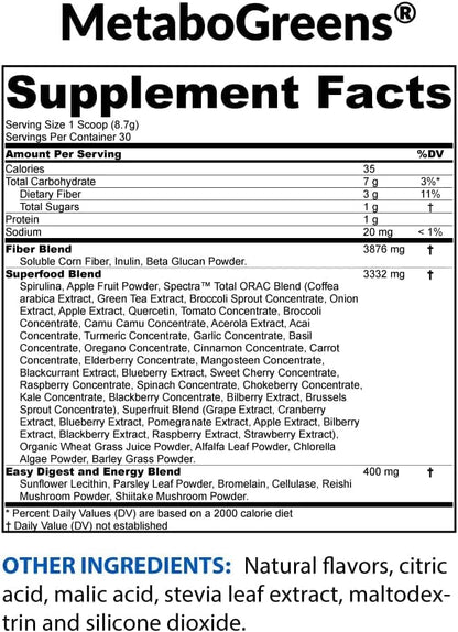 BioTrust Metabo Greens Superfood Powder - Super Greens Powder, Fruit & Veggie Blend with Clinically Studied Spectra - Non GMO, Soy Free, Gluten Free, Dairy Free, Energizing Berry Flavor (30 Servings) - dailyvitalstore
