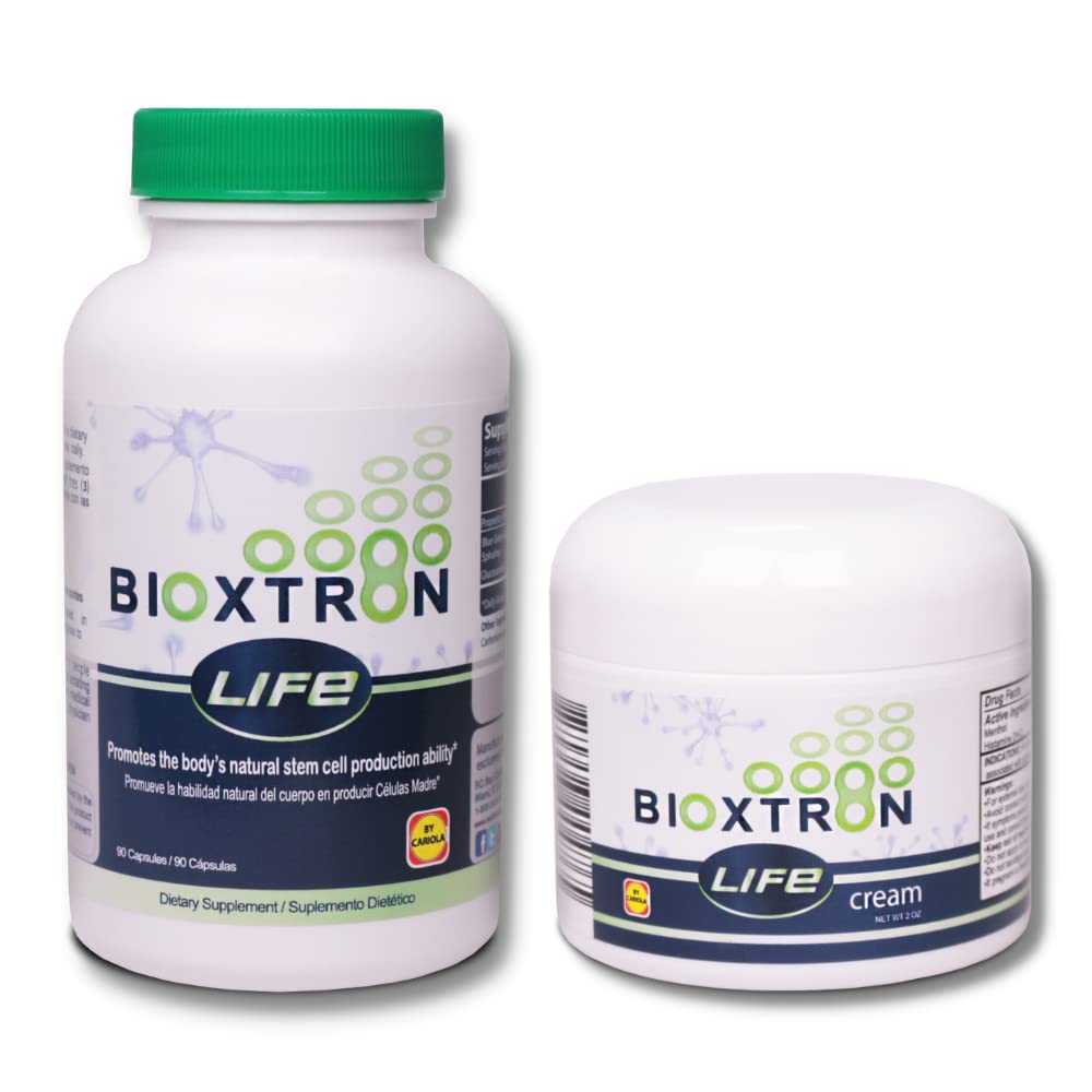 Bioxtron Life AFA Stem Cell Supplement - Joint Support & Muscle Pain - Immune System Support - Support Energy Levels - Stem Cell Production - Blue Green Algae Spirulina - 90 Caps + Cream 2 oz - dailyvitalstore