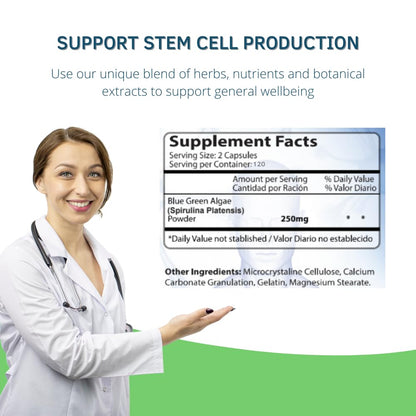 Bioxtron Natural AFA Stem Cell Supplement - Joint Support & Muscle Pain - Immune System Support - Natural Blue Green Algae Spirulina - 120 Caps - dailyvitalstore