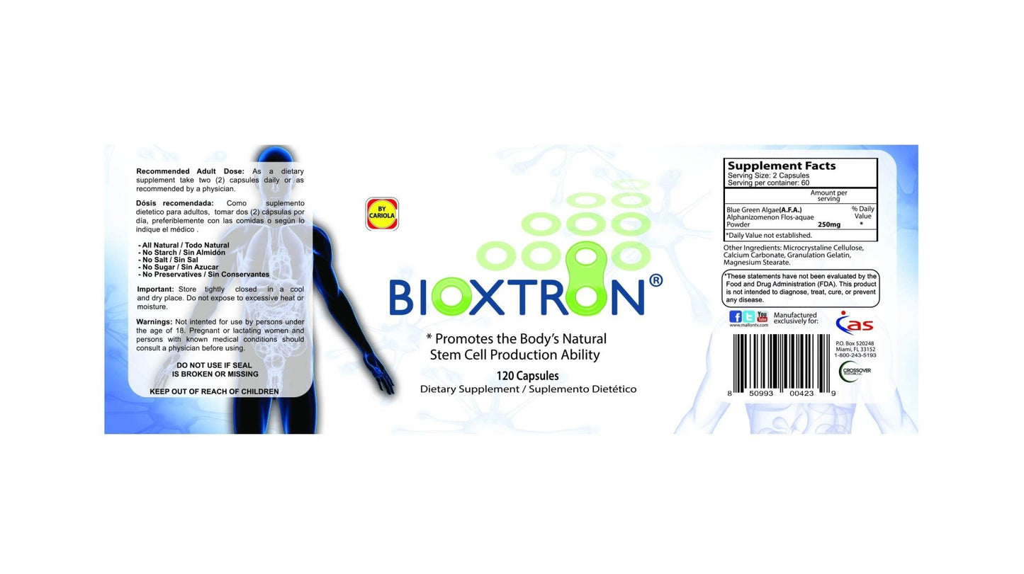 Bioxtron Natural AFA Stem Cell Supplement - Joint Support & Muscle Pain - Immune System Support - Natural Blue Green Algae Spirulina - 120 Caps - dailyvitalstore