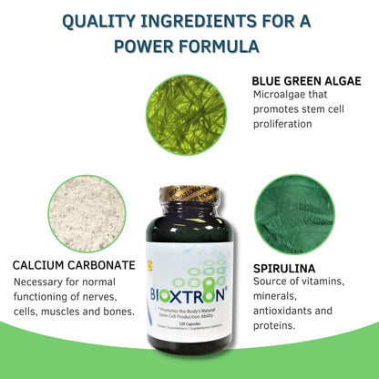 Bioxtron Natural AFA Stem Cell Supplement - Joint Support & Muscle Pain - Immune System Support - Natural Blue Green Algae Spirulina - 120 Caps - dailyvitalstore