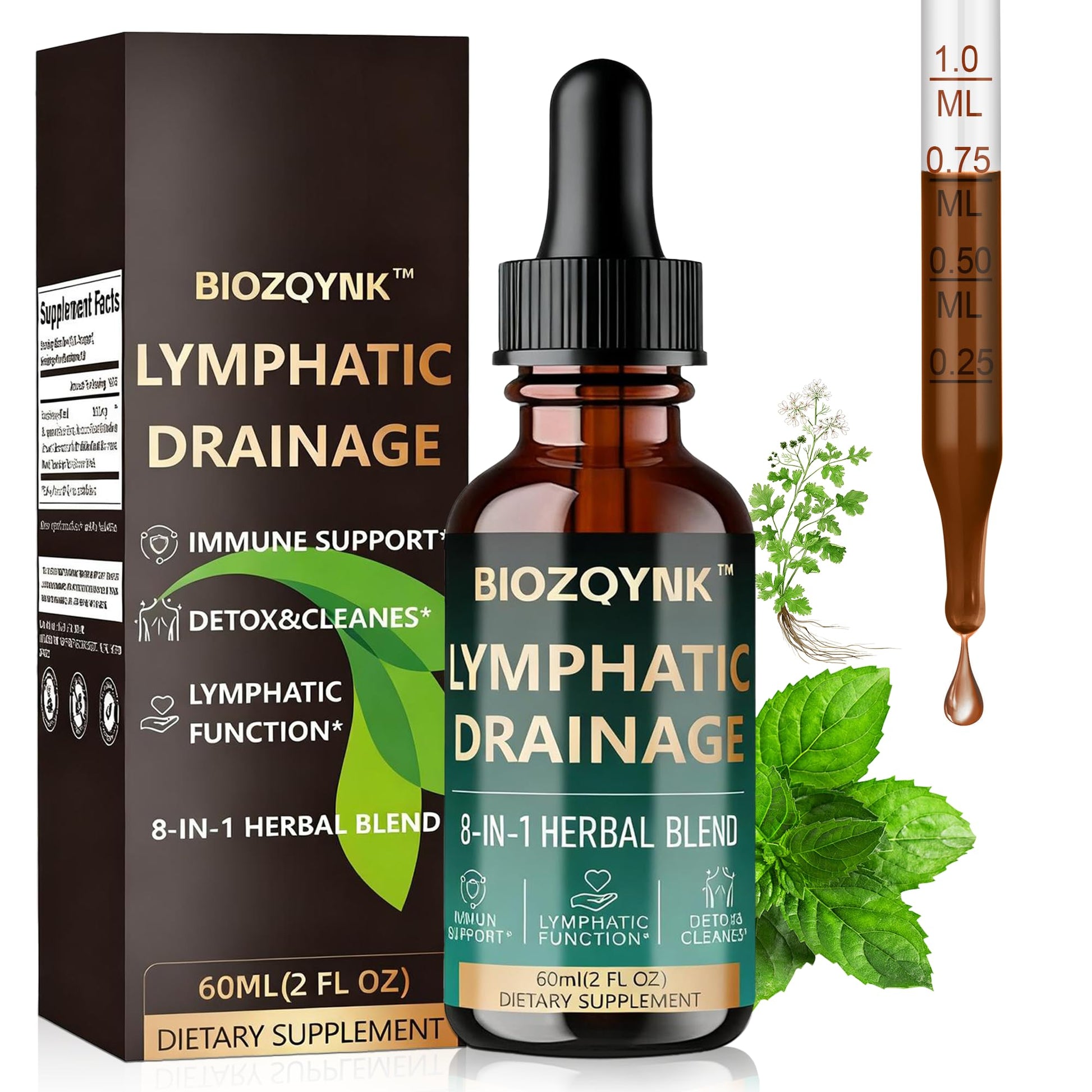 BIOZQYNK Lymphatic Drainage Liquid Drops – Herbal Extracts & Botanicals for Circulation, Immune & Detox Support – Alcohol-Free, Vegan (2 fl oz) - dailyvitalstore