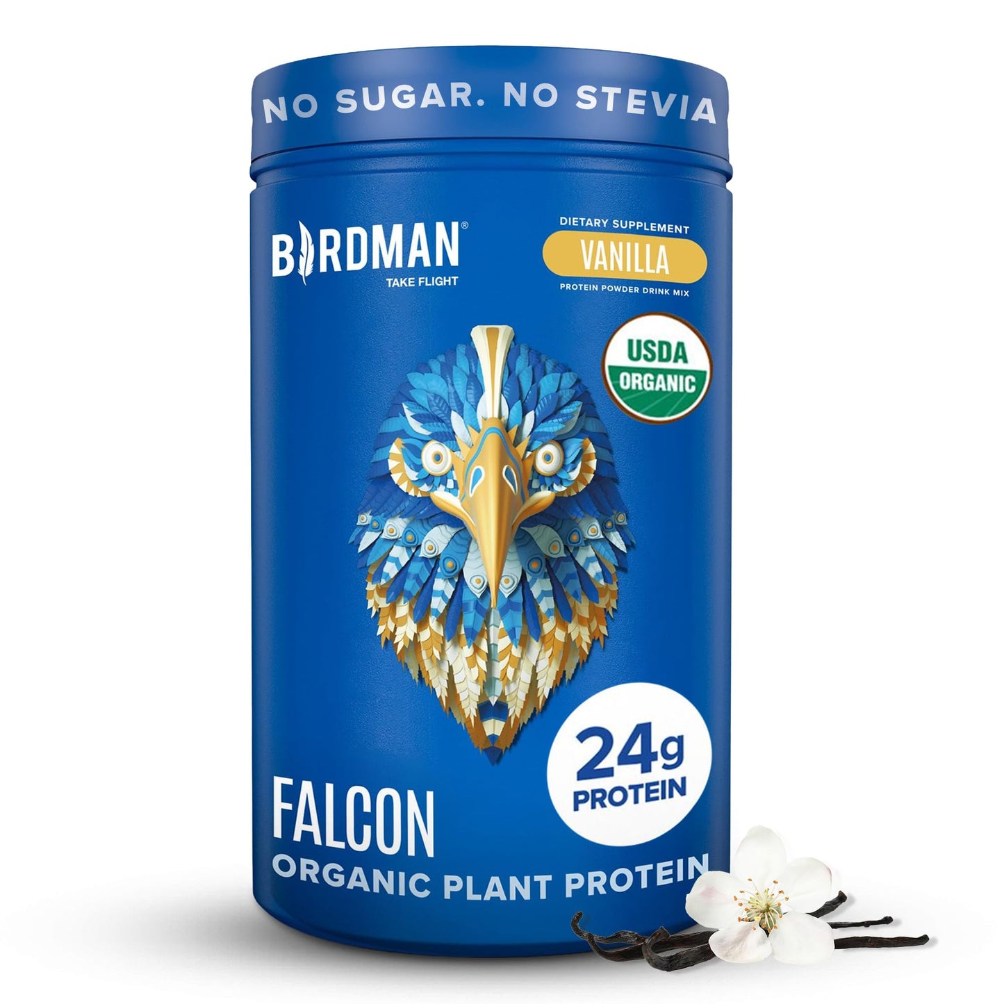 BIRDMAN Falcon Organic Vegan Protein Powder Vanilla, 24g Protein, Sugar Free, Probiotics, Low Carb, Keto Friendly, Dairy Free, Lactose Free, Non Whey - dailyvitalstore