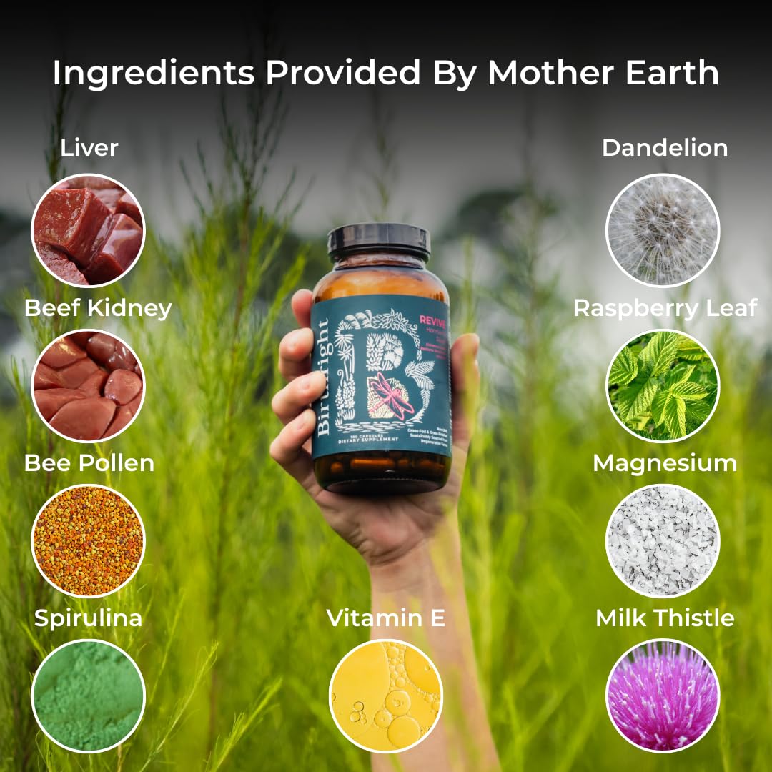 Birthright Female Hormone Support for, Energy, Fertility, Menstrual Cycle, Ovulation, Pregnancy and Menopause… All Natural, Animal Based, Liver, Kidney, Magnesium, Red Raspberry, Herbal Blend Revive - dailyvitalstore
