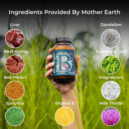 Birthright Female Hormone Support for, Energy, Fertility, Menstrual Cycle, Ovulation, Pregnancy and Menopause… All Natural, Animal Based, Liver, Kidney, Magnesium, Red Raspberry, Herbal Blend Revive - dailyvitalstore