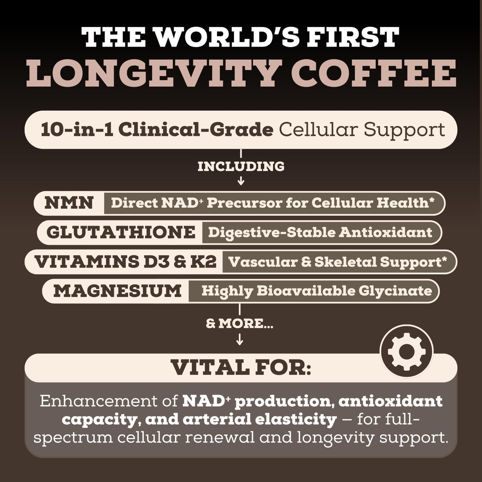 Black Forest Longevity Mix Liquid NAD+ Alternative Mocha Coffee 10-in-1 with NMN 250mg, Glutathione 250mg, TMG, Magnesium Glycinate, Vitamins D3 K2 C B12, High Polyphenol Cocoa, 30 Servings - dailyvitalstore