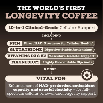 Black Forest Longevity Mix Liquid NAD+ Alternative Mocha Coffee 10-in-1 with NMN 250mg, Glutathione 250mg, TMG, Magnesium Glycinate, Vitamins D3 K2 C B12, High Polyphenol Cocoa, 30 Servings - dailyvitalstore