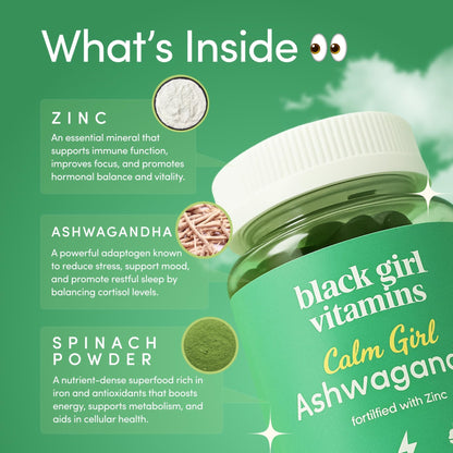 Black Girl Vitamins Calm Girl Ashwagandha + Zinc Gummies Stress Support, Promotes Relaxation & Mental Clarity, Supports Sleep & Immune Health - dailyvitalstore