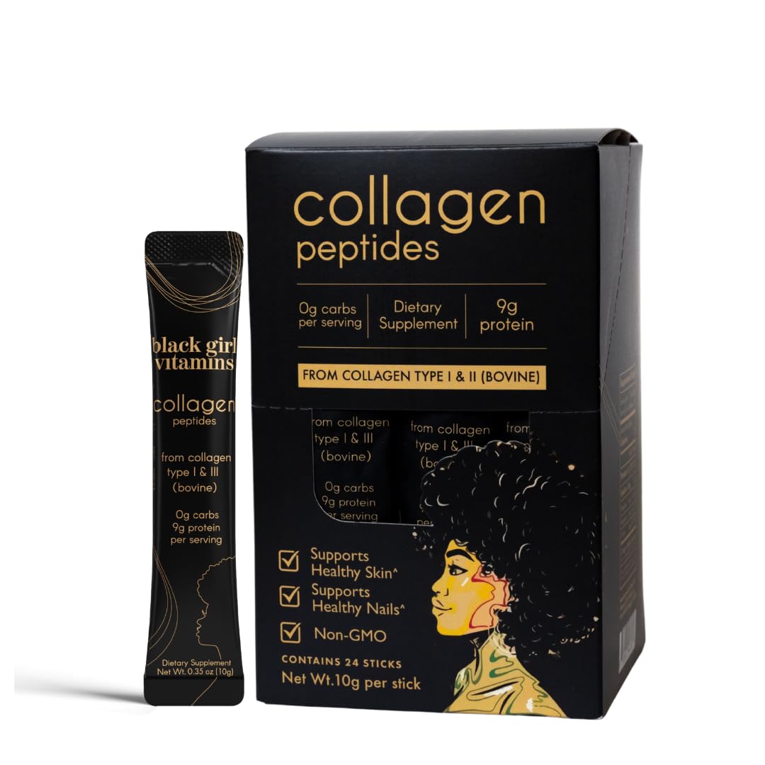 Black Girl Vitamins Collagen Stick Packs – Collagen Type I & III Supplement for Hair, Skin & Nails – Unflavored Collagen Protein Powder – 9g Protein, 0g Carbs – 24 Pack - dailyvitalstore