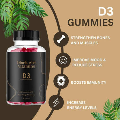 Black Girl Vitamins Complete Wellness Essentials - 30-Day Bundle with D3 Gummies, Probiotics, Hair-Skin-Nails + Sea Moss - 8 Key Nutrients for Immune, Skin & Energy Support - dailyvitalstore