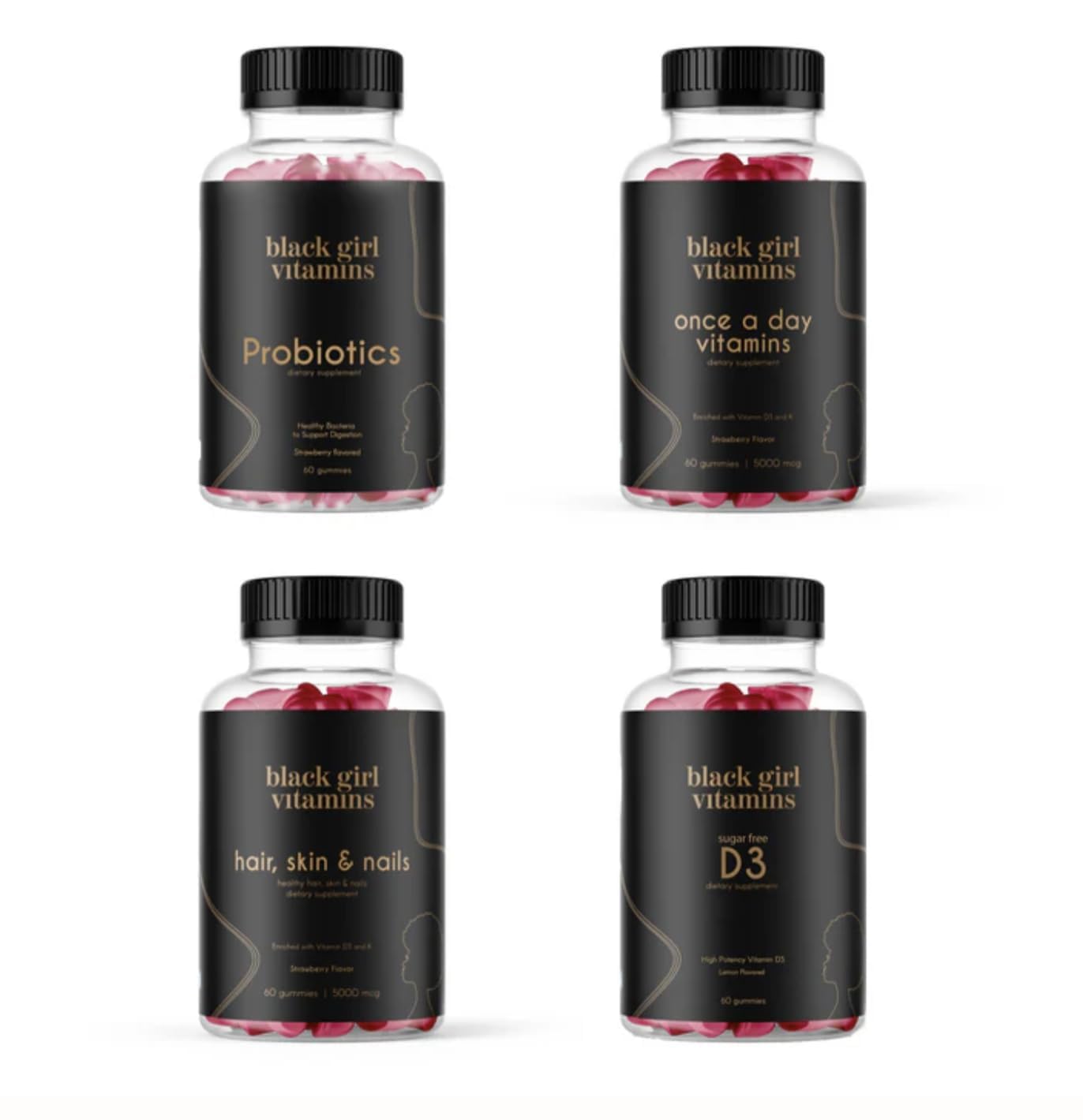 Black Girl Vitamins Complete Wellness Essentials - 30-Day Bundle with D3 Gummies, Probiotics, Hair-Skin-Nails + Sea Moss - 8 Key Nutrients for Immune, Skin & Energy Support - dailyvitalstore