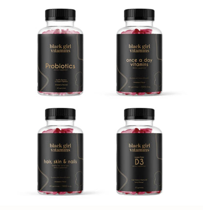 Black Girl Vitamins Complete Wellness Essentials - 30-Day Bundle with D3 Gummies, Probiotics, Hair-Skin-Nails + Sea Moss - 8 Key Nutrients for Immune, Skin & Energy Support - dailyvitalstore