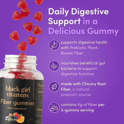 Black Girl Vitamins - Fiber Gummies - Prebiotic for Gut Health & Bloat Relief - Supports Digestion, Regularity & Microbiome Balance - Vegan, Gluten-Free, Halal - dailyvitalstore