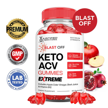 Blast Off Keto ACV Gummies Extreme 2000MG Blast Keto Gummies Apple Cider Vinegar Formulated with Pomegranate Beet Juice Powder B12 Vegan Non GMO 60 Gummys - dailyvitalstore