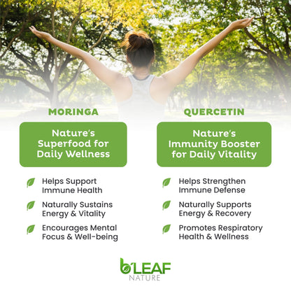 B'LEAF NATURE Moringa and Quercetin Bundle - Non-GMO, Vegan, High Absorption Capsules - 1000mg Quercetin Phytosome Blend + 1000mg Moringa - Natural Energy, Wellness and Immune Support Supplements - dailyvitalstore