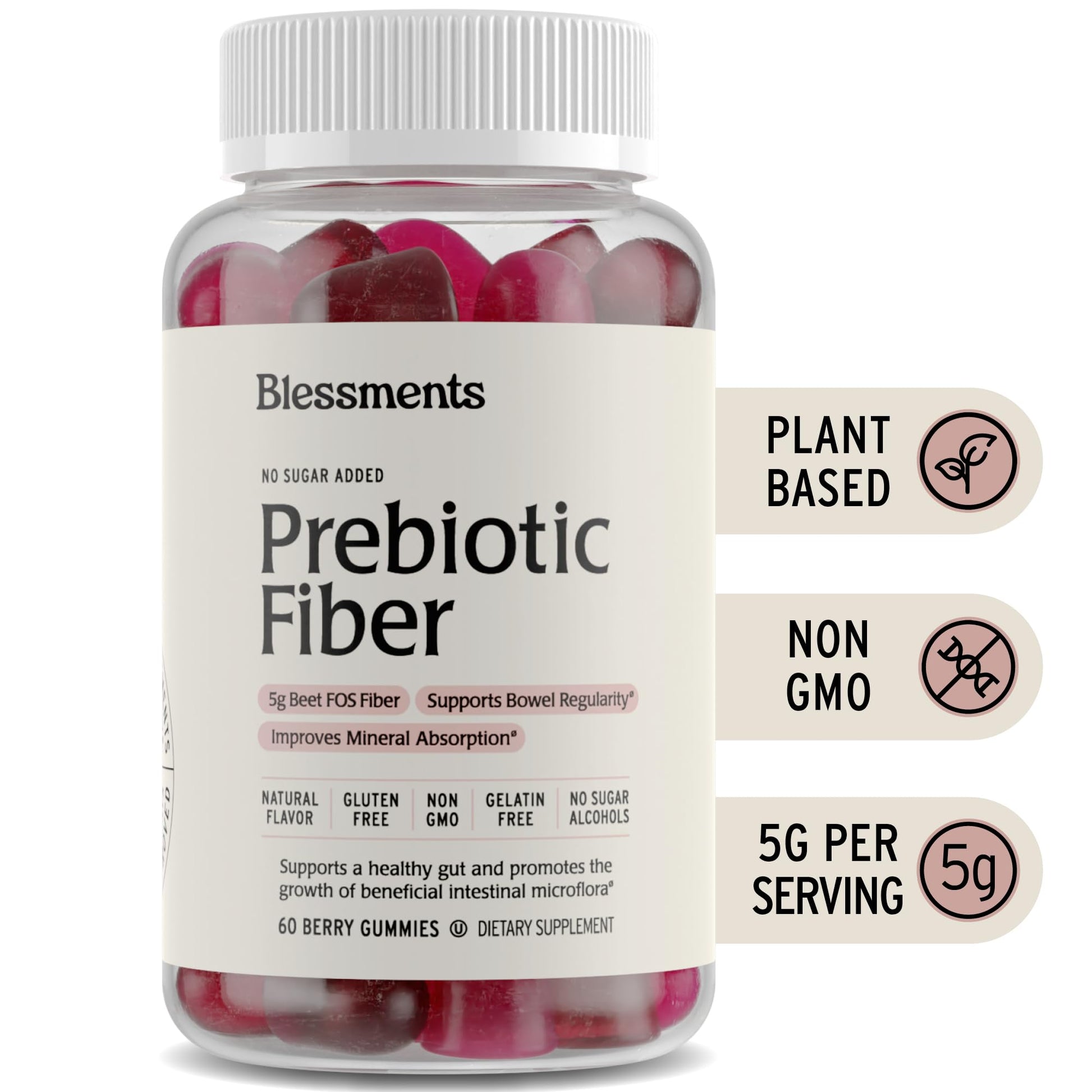 Blessments - Prebiotic Fiber Gummies for Adults & Kids with No Added Sugar- 5g (60 Count-2 Pack) High Fiber Supplement Gummies - Vegan - Keto Friendly - dailyvitalstore