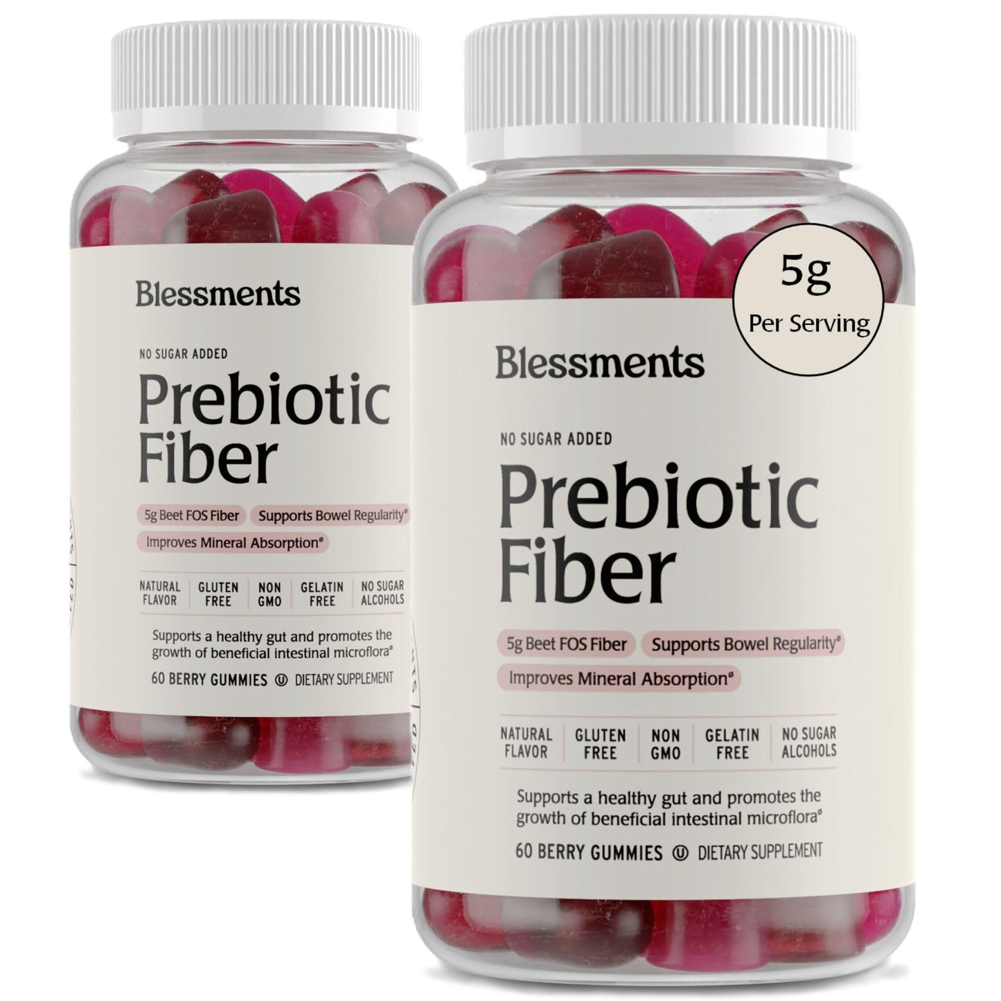 Blessments - Prebiotic Fiber Gummies for Adults & Kids with No Added Sugar- 5g (60 Count-2 Pack) High Fiber Supplement Gummies - Vegan - Keto Friendly - dailyvitalstore