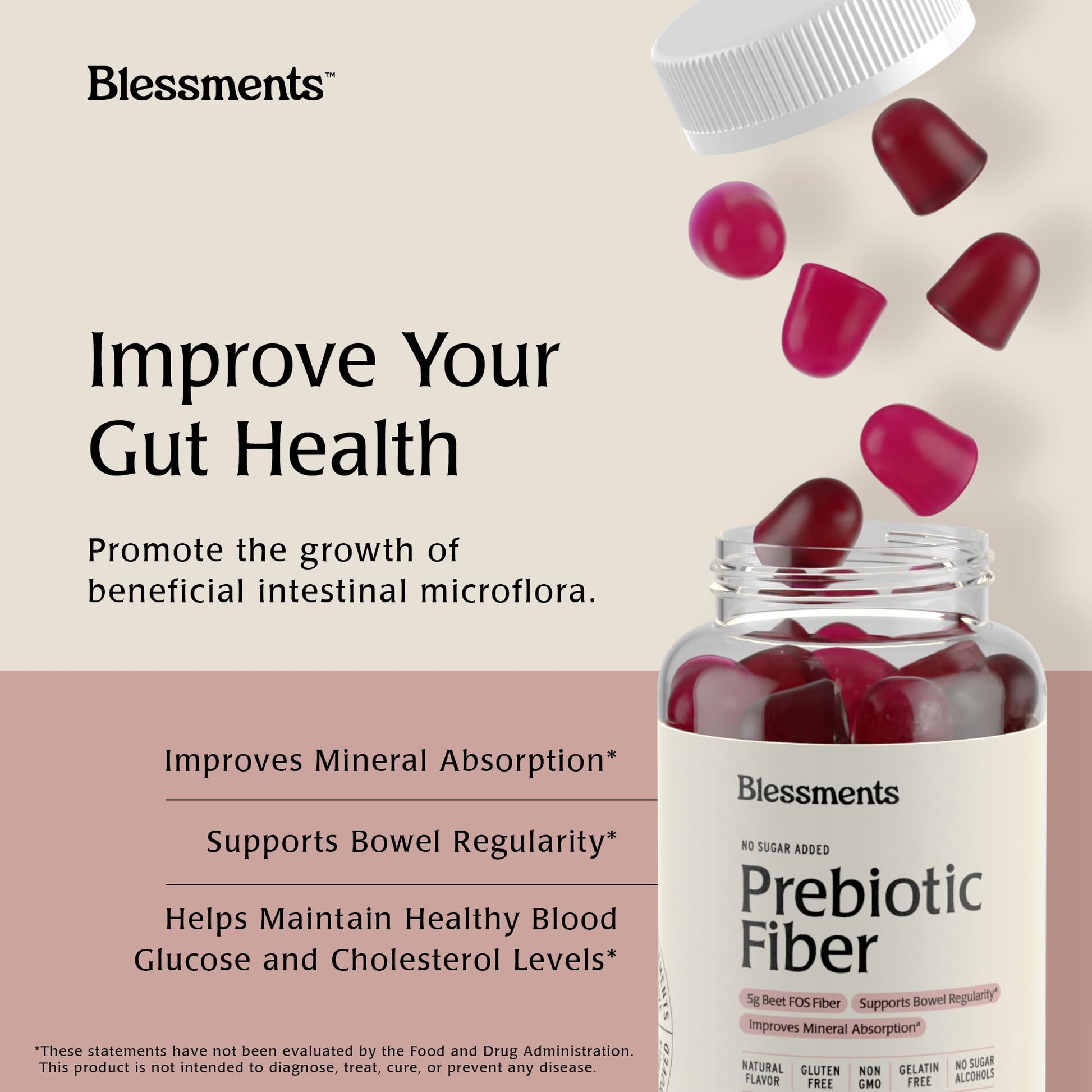 Blessments - Prebiotic Fiber Gummies for Adults & Kids with No Added Sugar- 5g (60 Count-2 Pack) High Fiber Supplement Gummies - Vegan - Keto Friendly - dailyvitalstore