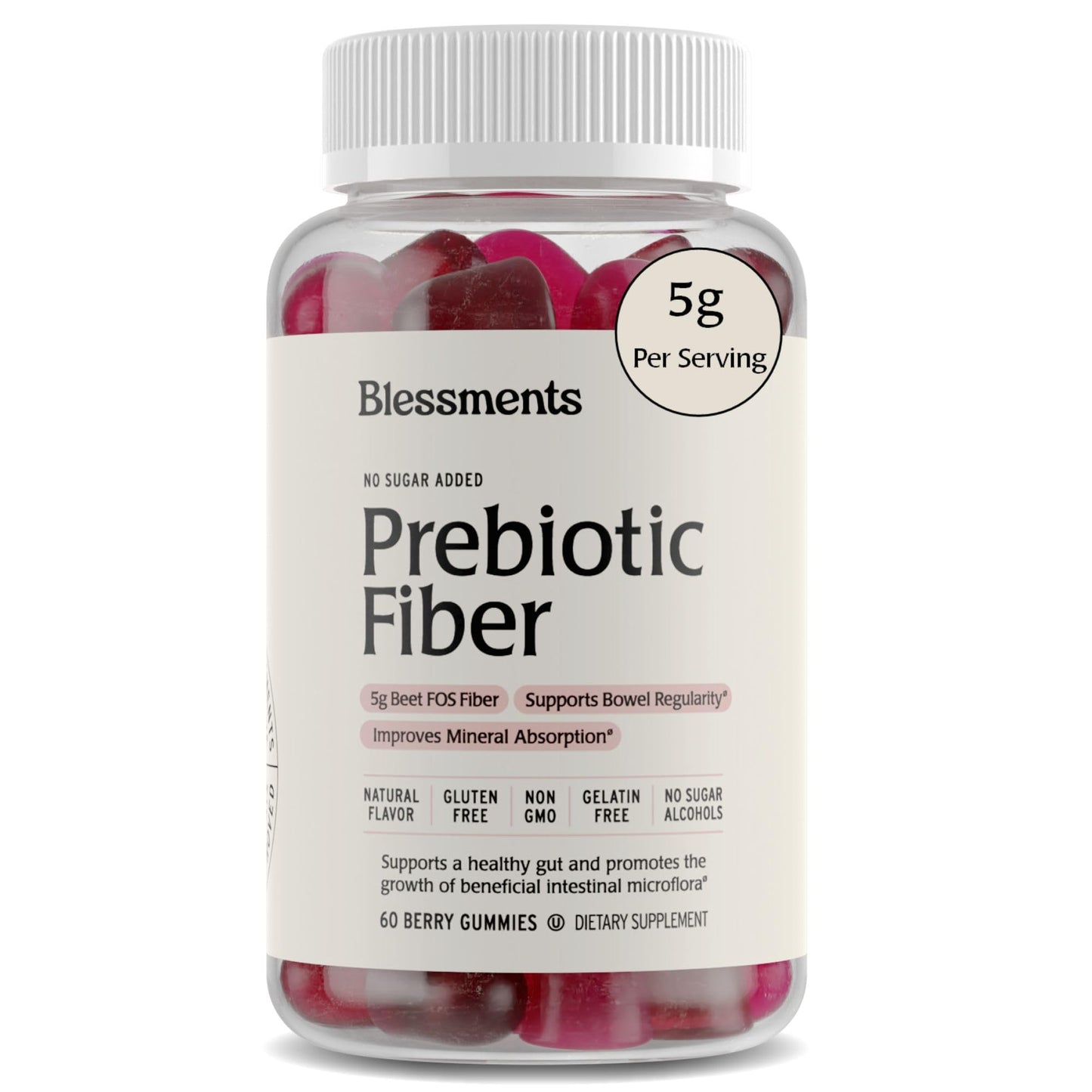Blessments - Prebiotic Fiber Gummies for Adults & Kids with No Added Sugar- 5g (60 Count) High Fiber Supplement Gummies - Vegan - Keto Friendly - Digestive Health Supplements - dailyvitalstore