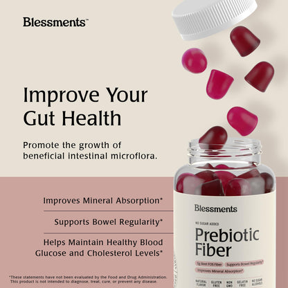 Blessments - Prebiotic Fiber Gummies for Adults & Kids with No Added Sugar- 5g (60 Count) High Fiber Supplement Gummies - Vegan - Keto Friendly - Digestive Health Supplements - dailyvitalstore