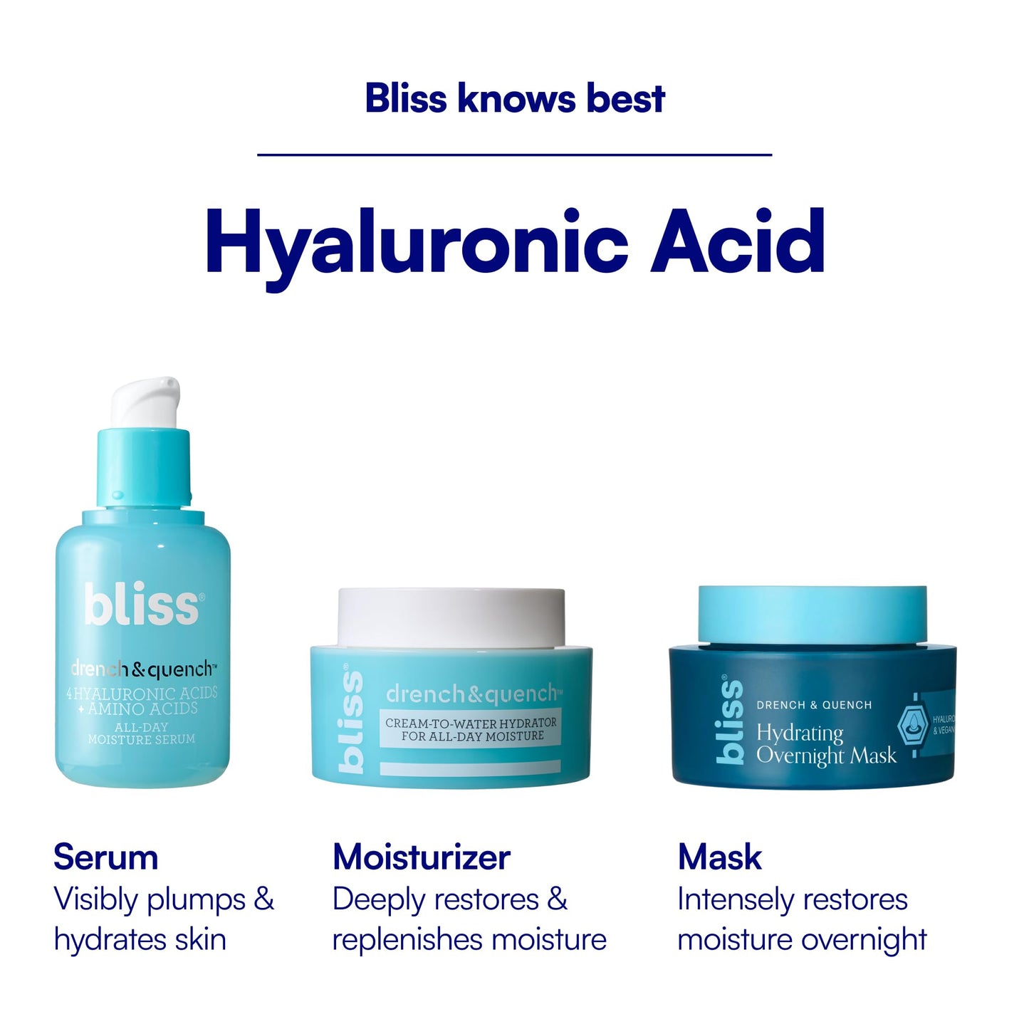 Bliss Drench & Quench Hyaluronic Acid Cream to Water Moisturizer | Lightweight Face Cream with 4 Types of Hyaluronic Acid for All Day Hydration and Plump Skin | Clean Vegan & Cruelty Free 1.7 fl oz - dailyvitalstore