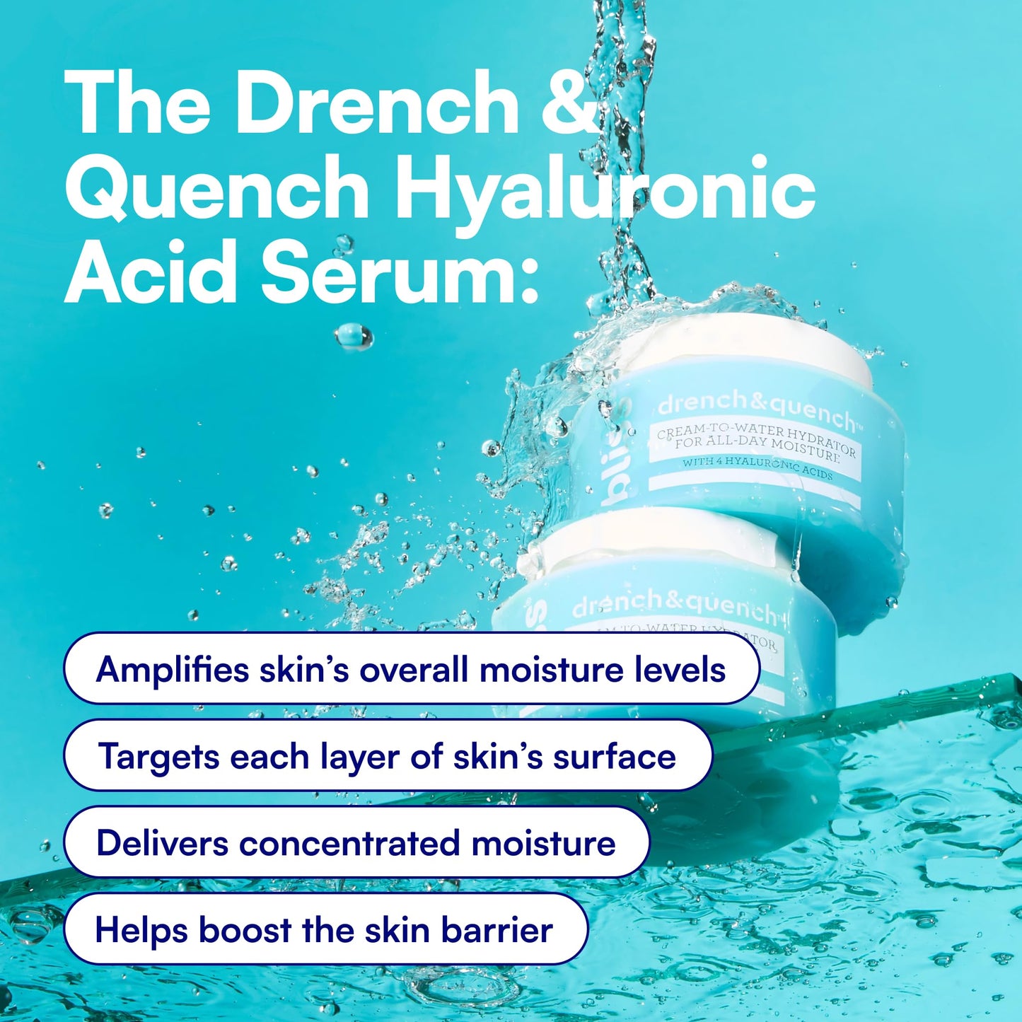 Bliss Drench & Quench Hyaluronic Acid Cream to Water Moisturizer | Lightweight Face Cream with 4 Types of Hyaluronic Acid for All Day Hydration and Plump Skin | Clean Vegan & Cruelty Free 1.7 fl oz - dailyvitalstore